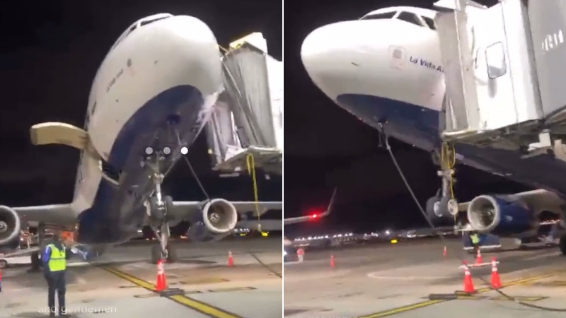 WATCH: Plane Tips Backward After Arriving at Gate in NYC