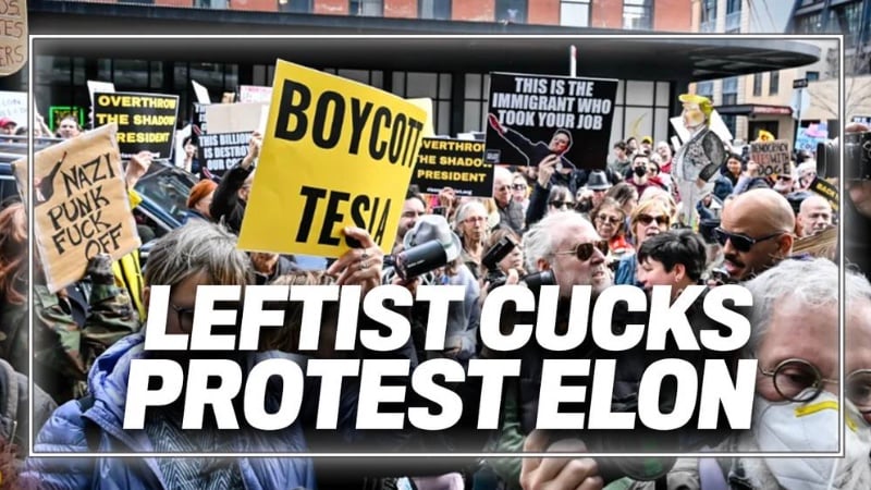 VIDEO: Mindless Leftists Attacking a Tesla Dealership in Manhattan Falsely Claim that Elon Musk is a Dictator and a Nazi and Chant the Name ‘Zelenskyy’ Who is a Certified Dictator Whose Army Literally Worships Hitler