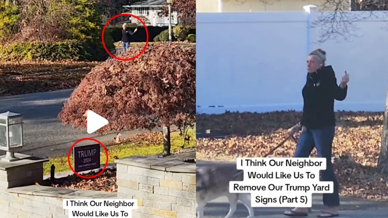 Watch: Unhinged Liberal Repeatedly Flips Off Neighbor With ‘Trump 2024’ Sign