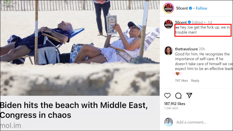 ‘Joe Get the F*ck Up’: Rapper 50 Cent Voices Frustration With Biden Beach Vacation As WWIII Looms