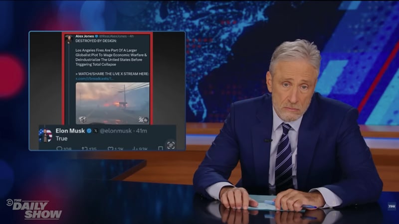 Jon Stewart Attacks Musk For Agreeing with Alex Jones That LA Fires Intentional Globalist Plot to Collapse America