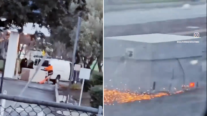 Shock Video: Thieves Drag ATM Machine Down Street During Oakland Bank Heist