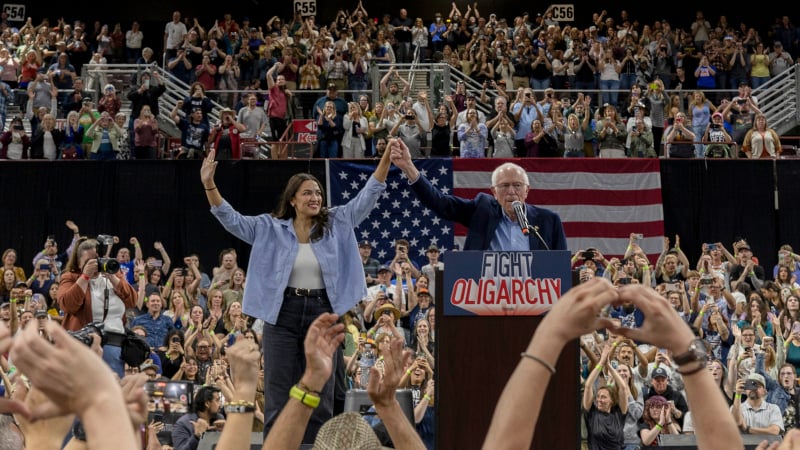 Champagne Socialists AOC, Bernie Sanders Caught Using Private Jets on “Fighting Oligarchy” Tour