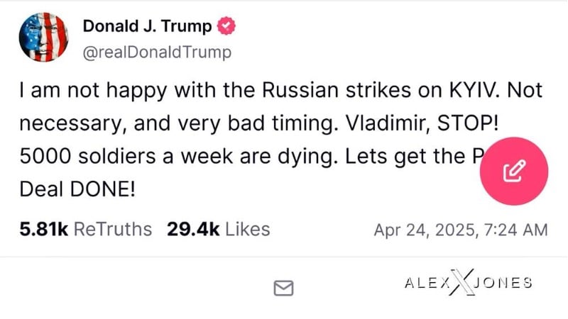“Vladimir, STOP!” Trump Slams Russian Attack On Ukraine Capital, Demands “Let’s Get The Peace Deal DONE!”