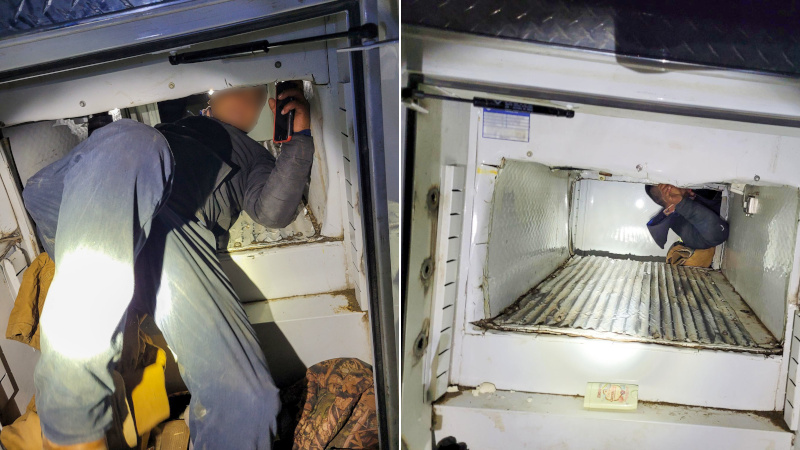 Illegals Found Hiding Inside Hidden Compartments of Utility Truck