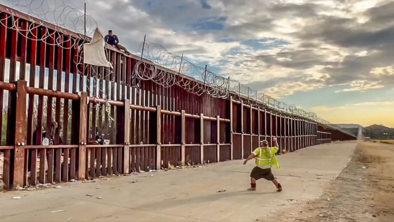 Wild Video: Lone Man Repels Illegals Scaling Border Wall in California