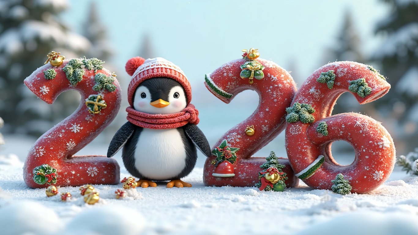 Festive Penguin Welcomes 2026