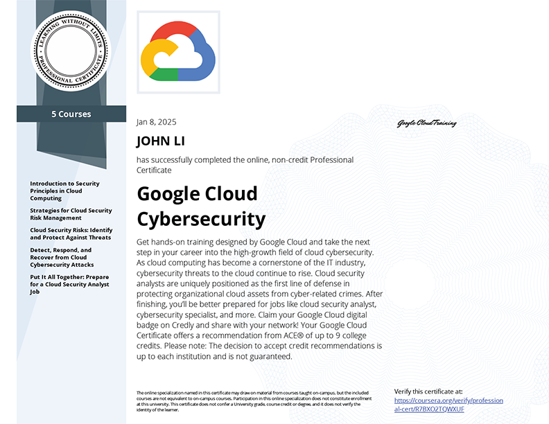 Google Cloud Cybersecurity Professional Certificate