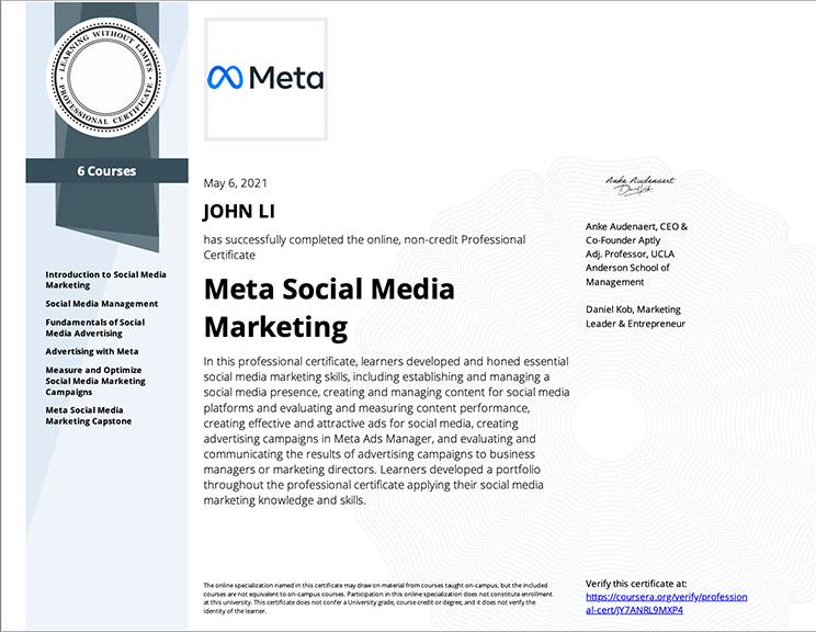 Meta Social Media Marketing Certificate
