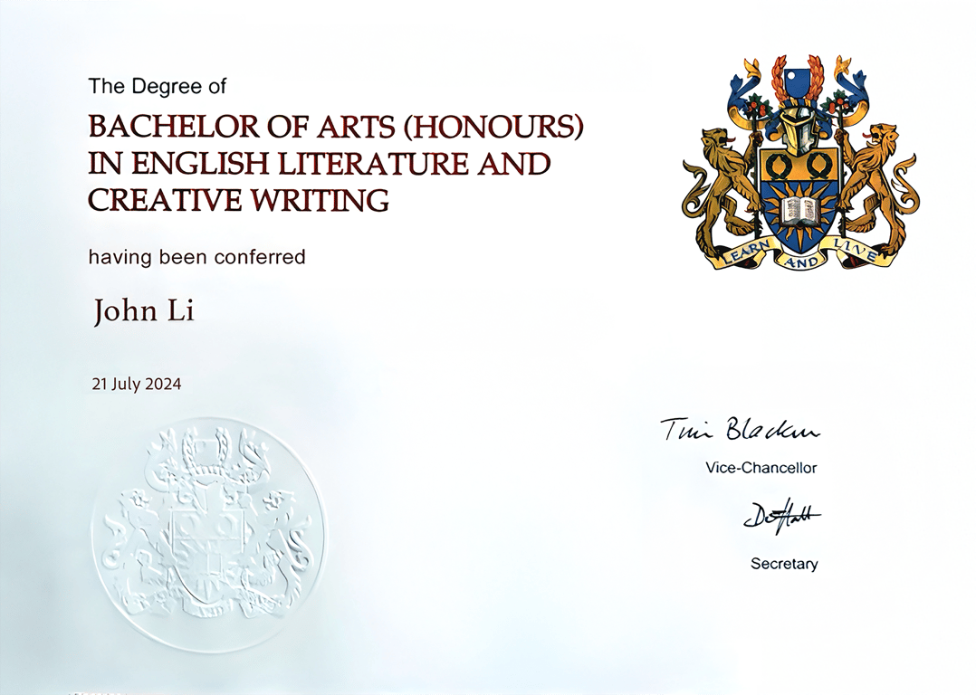 Bachelor of Arts (Honours) in English Literature and Creative Writing
