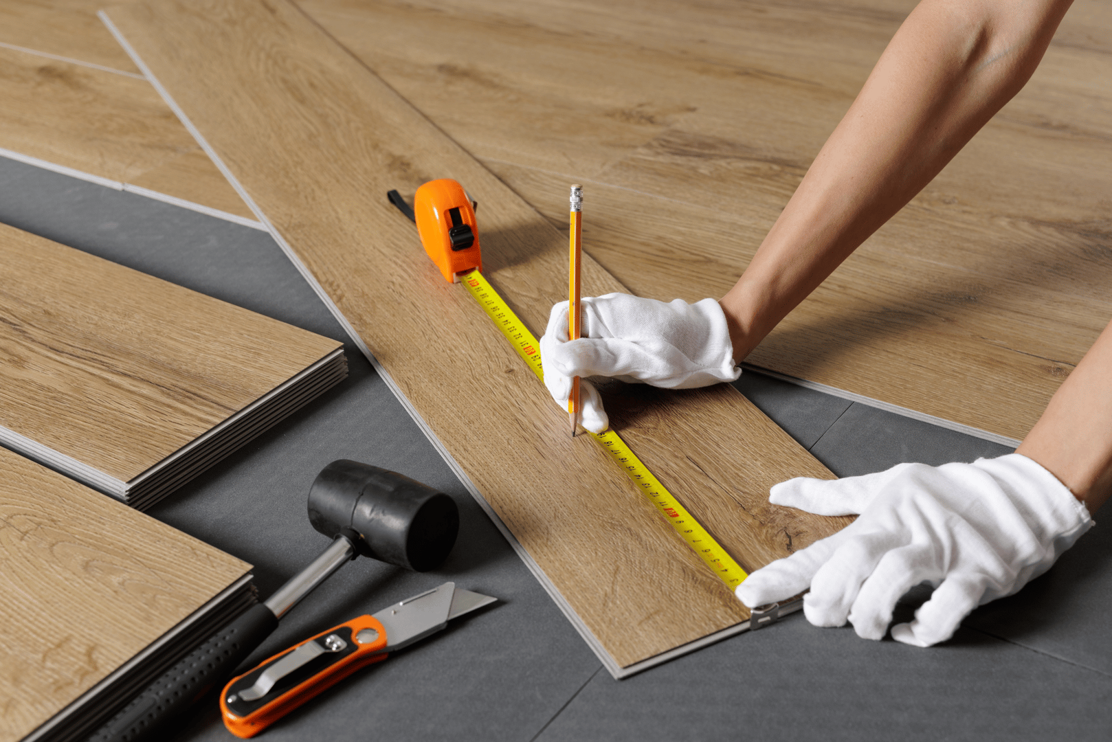 SPC flooring Installation Click-Lock measurement
