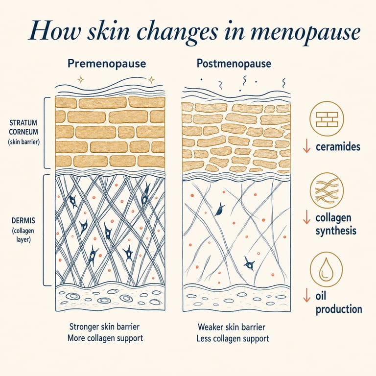 Skin physiology — collagen + elastin changes in menopause