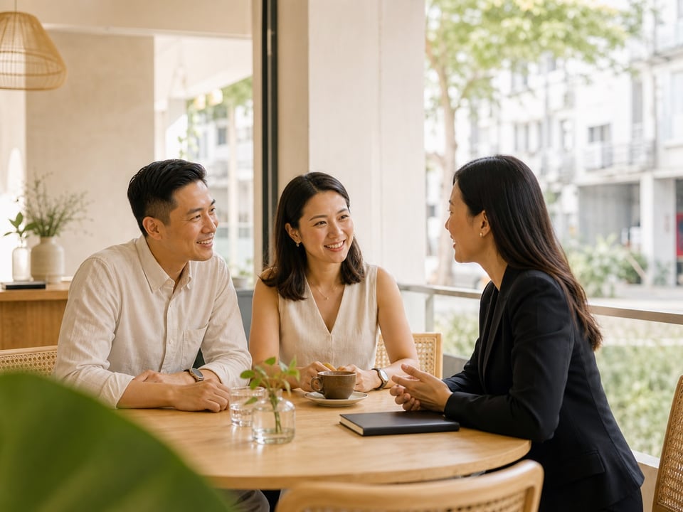 Singapore sales professional speaking with clients