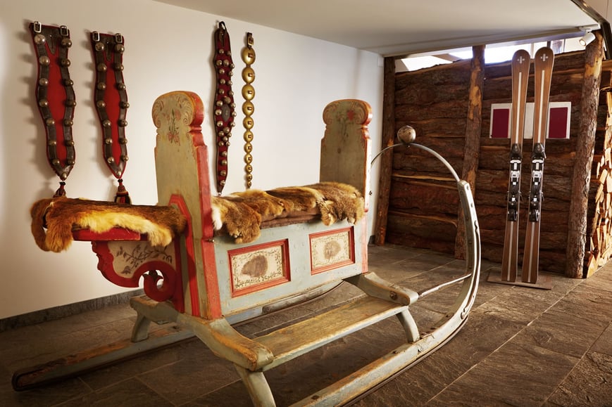 The sledge in the lobby gives a glimpse of what St Moritz is known for.