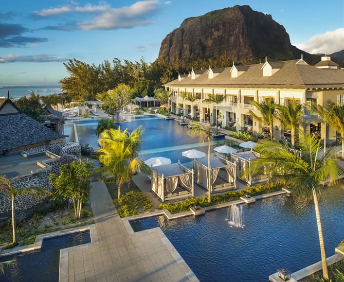 st-regis-mauritius-Manor House from the Beach at Sunset