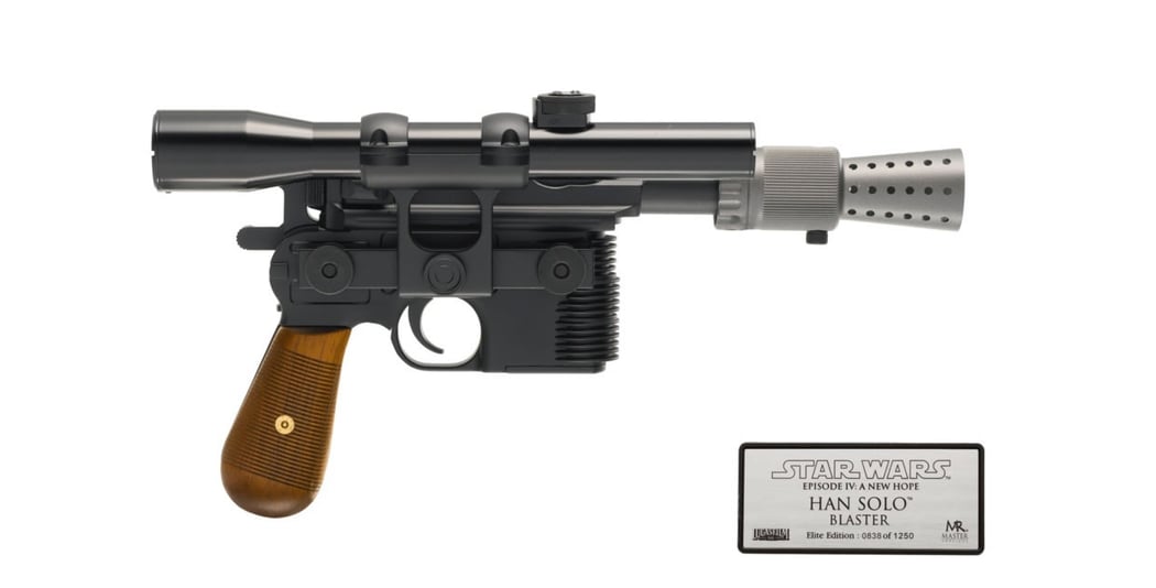 STAR WARS A NEW HOPE ELITE HAN SOLO BLASTER, MASTER REPLICAS, 2002
