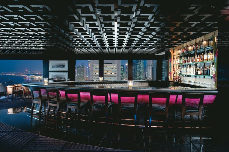 M Bar, located on the 25th floor of the hotel, affords beautiful views of Victoria Harbour and the city skyline