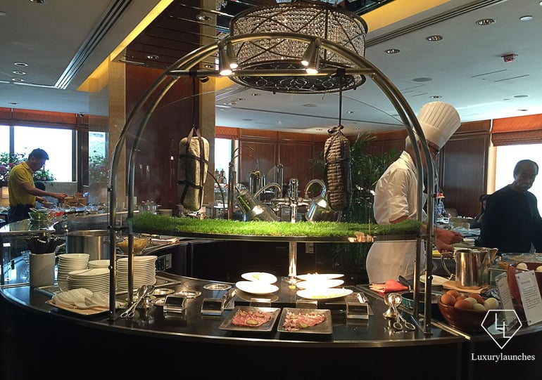 The cured meat station at the breakfast buffet at Clipper Lounge