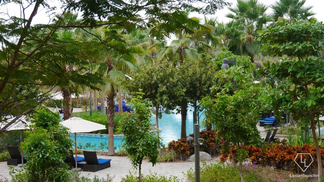 Garden and pool view from our balcony