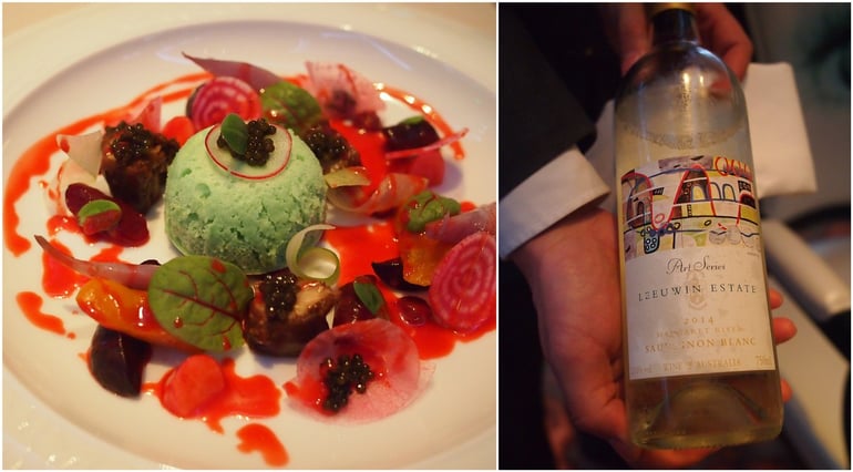 Beetroots, Langoustine and Wasabi Marshmallow with Sauvignon Blanc