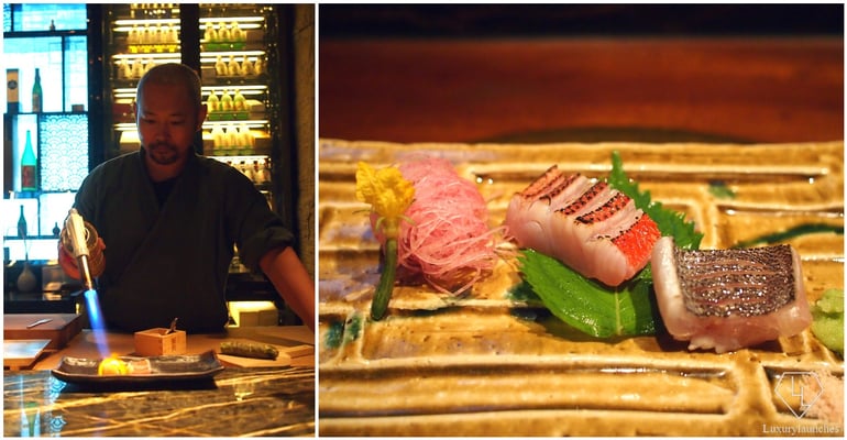 Chef Yoshi grilling kinmedai