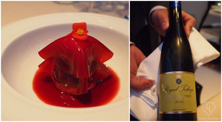 And for dessert, the Cherry Ravioli with a sweet late harvest dessert wine Royal Tokaji from Hungary.