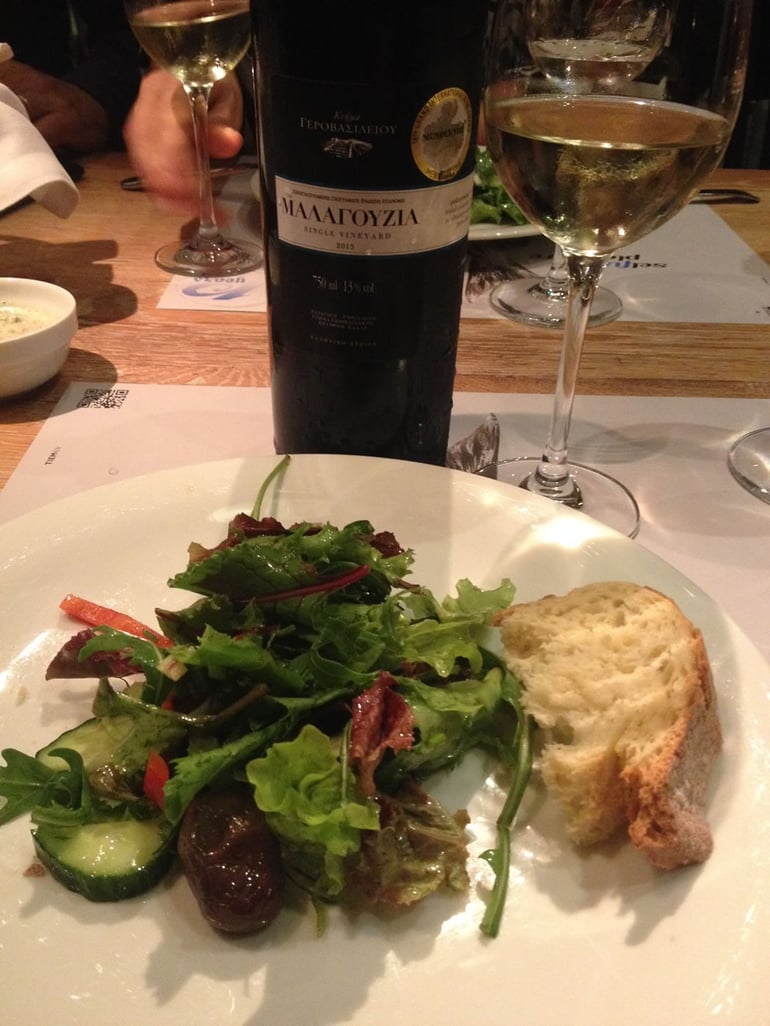 Food at 7 Thalasses paired with Malagousia wine from Gerovassiliou