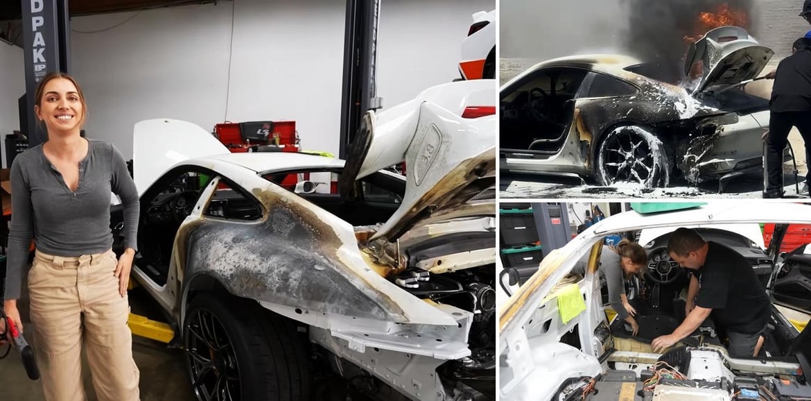YouTuber buys a fire-damaged Porsche 911 GT3 for just $1 and