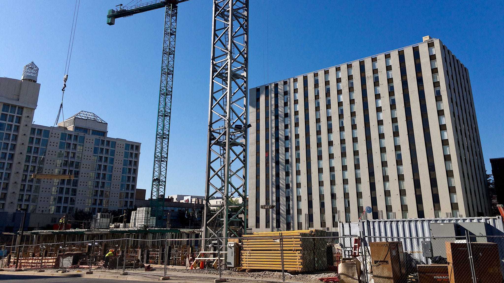 The construction site of United Therapeutics' Unisphere, bringing over 120,000 square feet of office space and 10,000 square feet of retail space to Downtown Silver Spring. (David Lay/Source of the Spring)