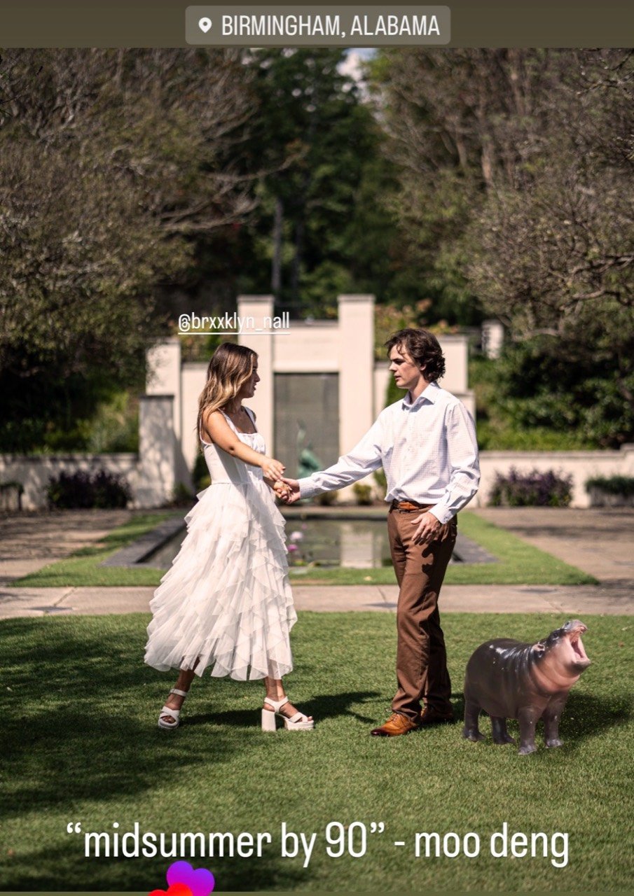 Brooklyn and David in the garden, with Moo Deng added to Garrett’s playful graphic.