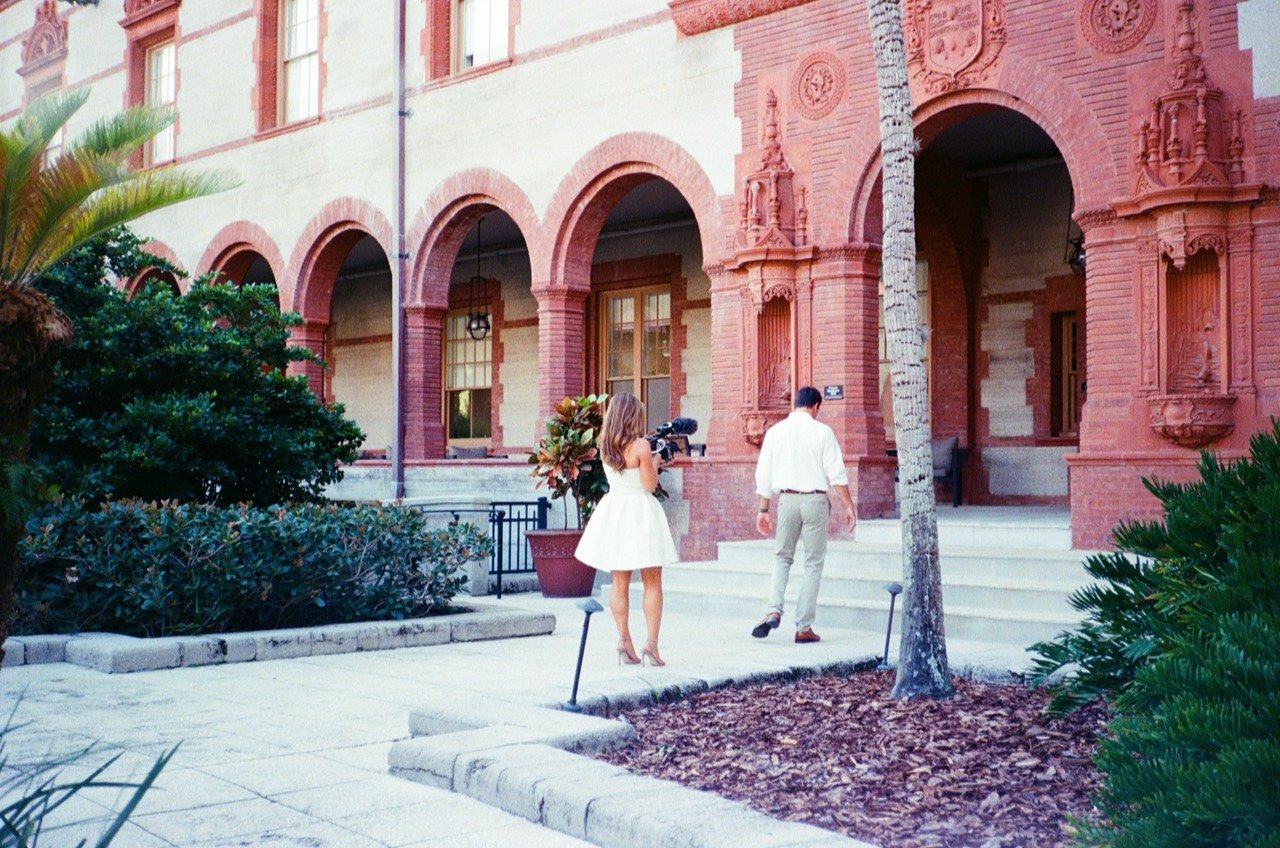 Peyton filming Braiden as he walks toward Flagler College.