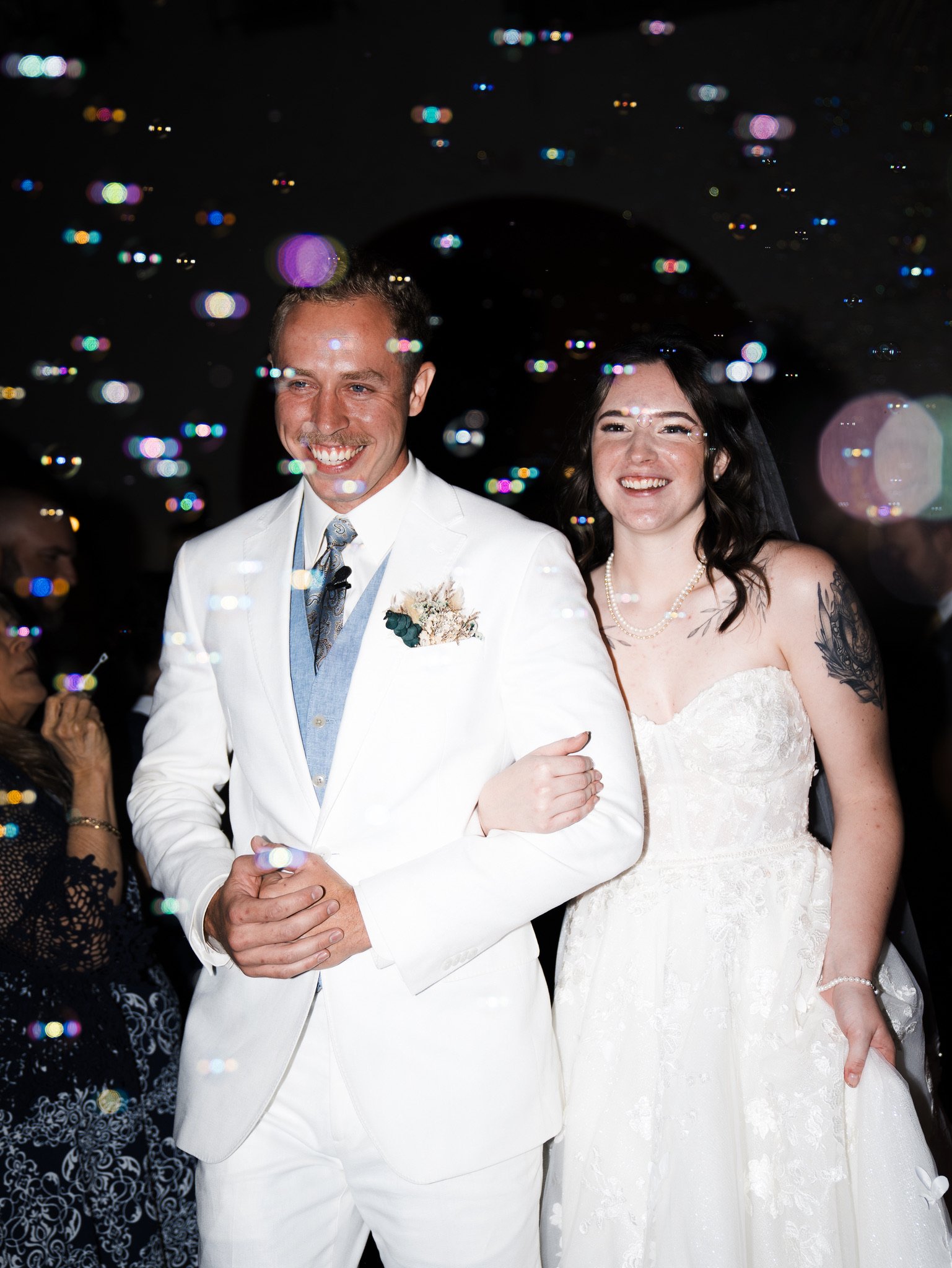 Cassidy & Jeffrey Glass: The bubble send-off.