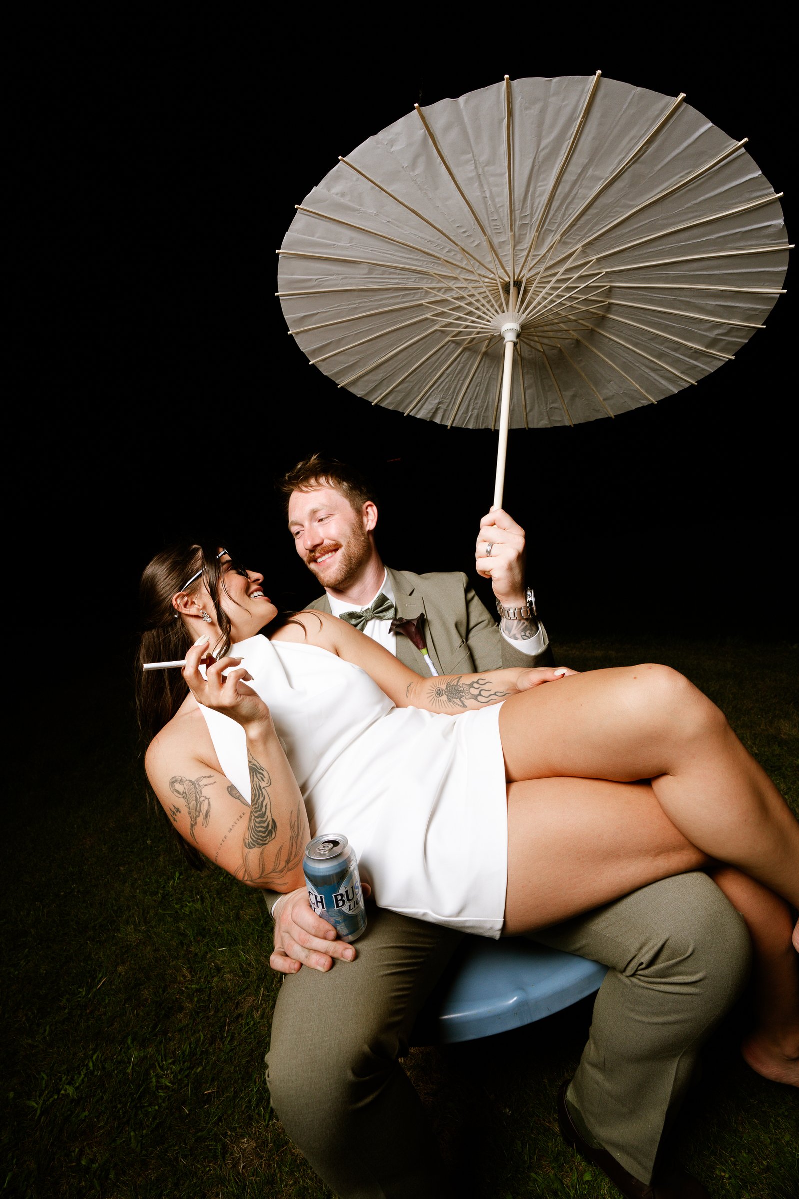 Madison and Brady’s editorial lawn-chair portraits after the reception.