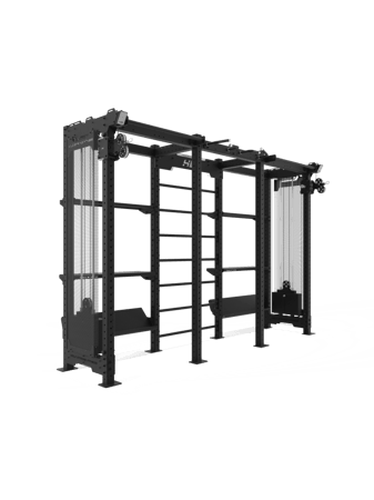 HOLD STRONG Elite - Perofrmance Rack 02 - Rig-System mit doppeltem Kabelzug (mit Cover) und Regalen