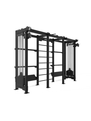 HOLD STRONG Elite - Perofrmance Rack 02 - Rig-System mit doppeltem Kabelzug (mit Cover) und Regalen