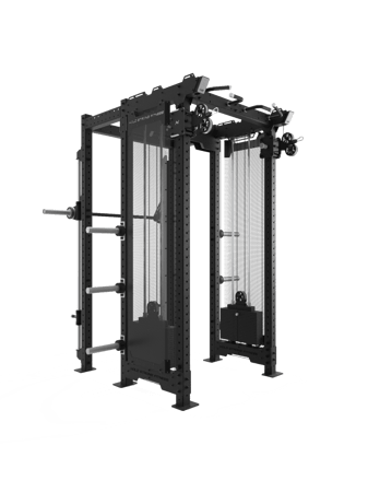 HOLD STRONG Elite - Athletic Kabelzug Rack mit Smith Machine / Multipresse mit Abdeckung - Rückseite - mit Plate Holder