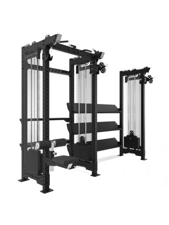 HOLD STRONG Elite - Athletic Performance Rack mit drei Kabelzügen und Regalen (mit Lochblech Abdeckung)