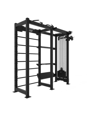 HOLD STRONG Elite - Perofrmance Rack 03 - Rig-System mit einfachem Kabelzug (mit Cover) und Regalen und Sprossenwand