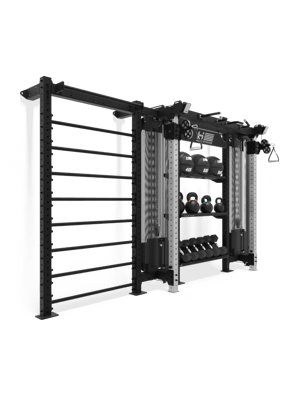 HOLD STRONG Fitness - Perfromance Wall Station 6 - Zwei Kabelzugstationen für die Wandmontage mit Aufbewahrung für Fitness-Equipment & Sprossenwand