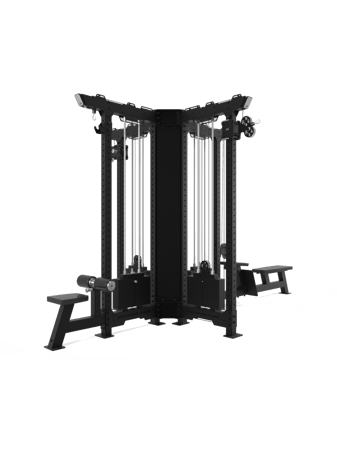 HOLD STRONG Elite - 4-fach Tower mit Latzug- und Rudersitz - ohne Abdeckung - seitliche Ansicht