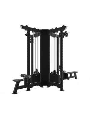 HOLD STRONG Elite - 4-fach Tower mit Latzug- und Rudersitz - ohne Abdeckung - seitliche Ansicht