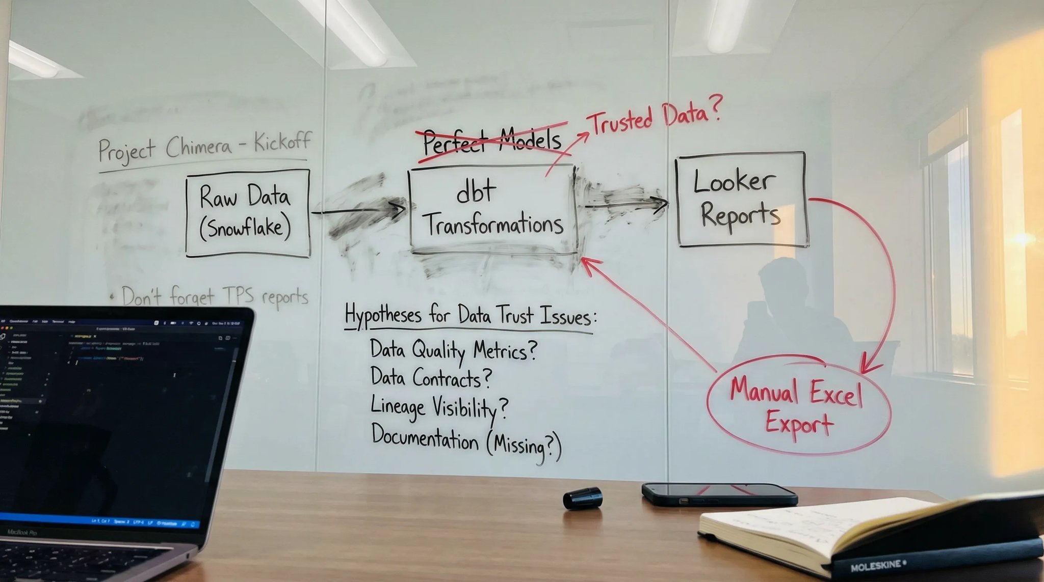 Data trust infographic: dbt models perfect, but users don't care? Explore reasons & solutions.