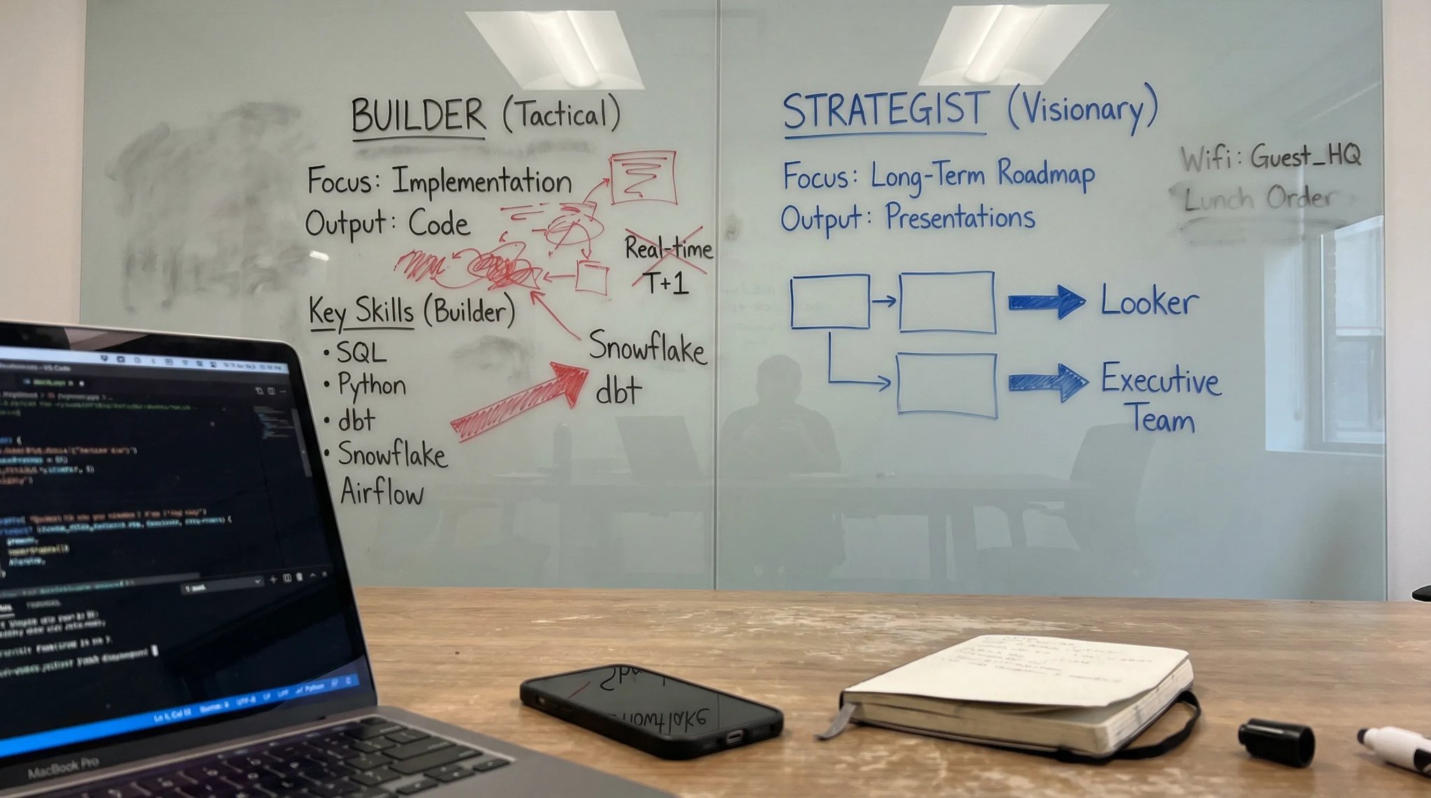 Head of Data: Builder or Strategist? Infographic showing why it's the wrong question. Focus on both roles.