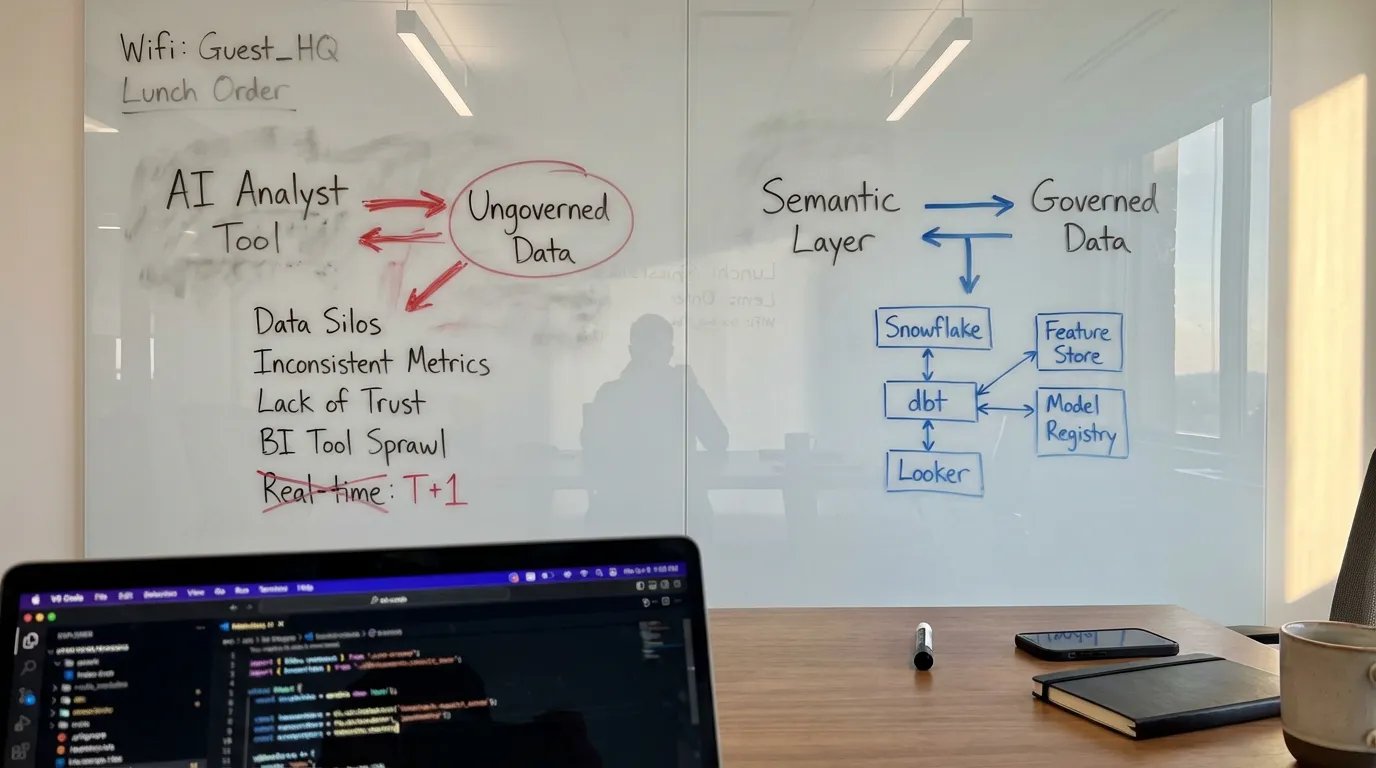 AI Readiness: Analyst vs. Semantic Layer. Chart comparing AI approaches. Data & insights.