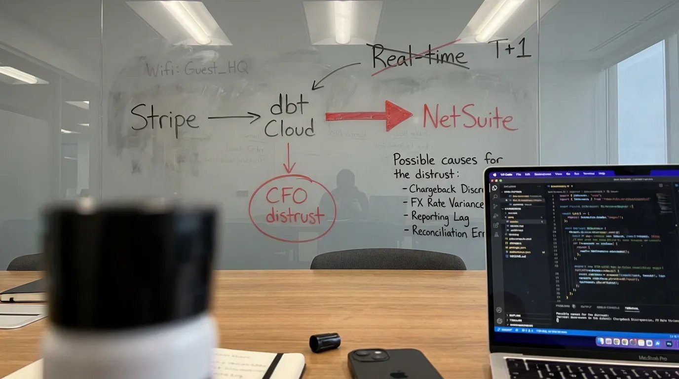 Data trust infographic: CFO skeptical of engineering data pipeline. Improve data quality for buy-in.