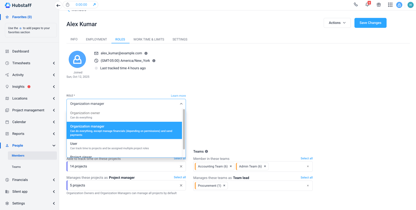 Organization manager settings