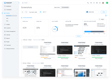 Hubstaff time tracker with screenshots dashboard view