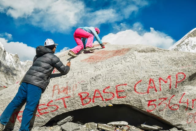 Everest Base Camp rock sign