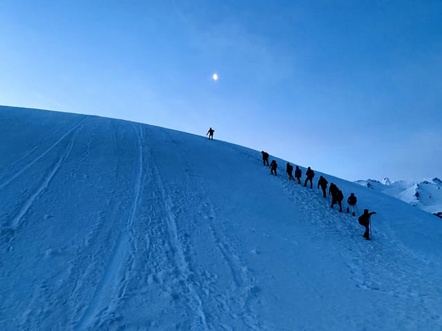 Trek to Summit in Night