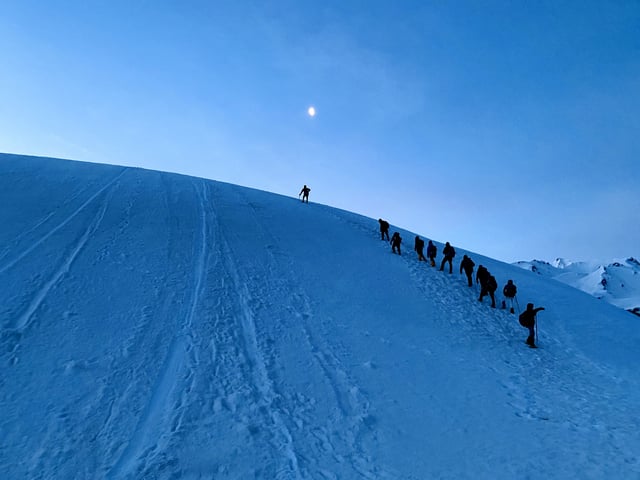 Trek to Summit in Night